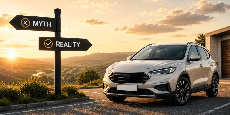 Car with road signs myth and reality